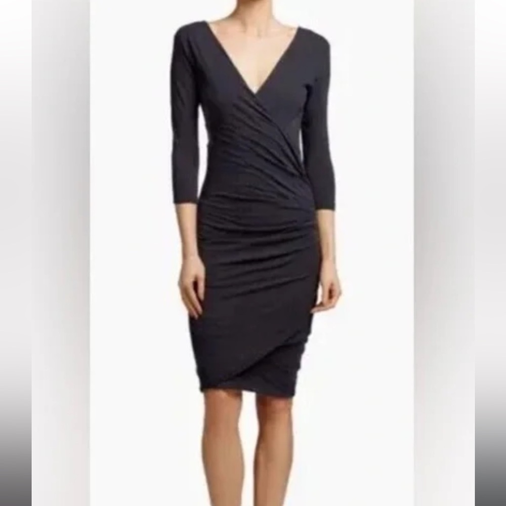 James perse 3/4 sleeve v neck faux wrap dress size 2 (medium)